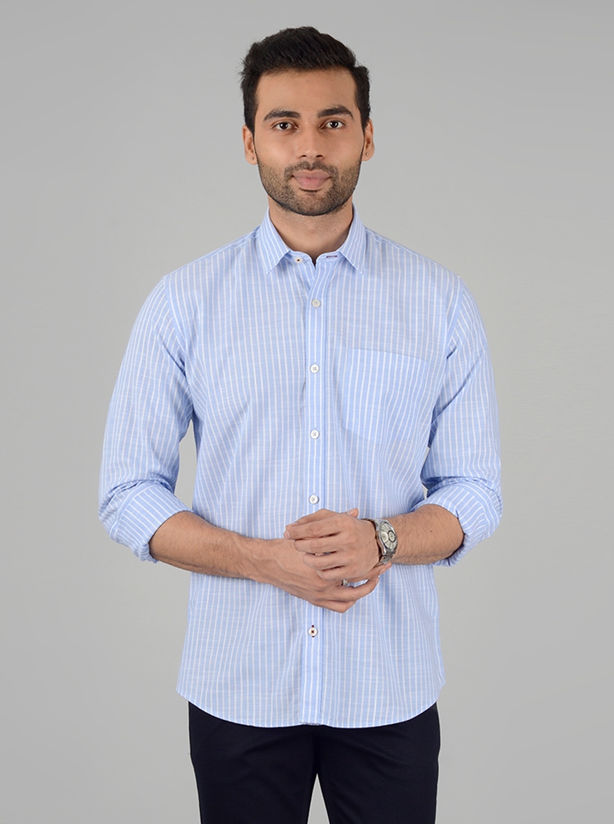 Greenfibre | White and Blue Striped Slim Fit Casual Shirt | Greenfibre 0