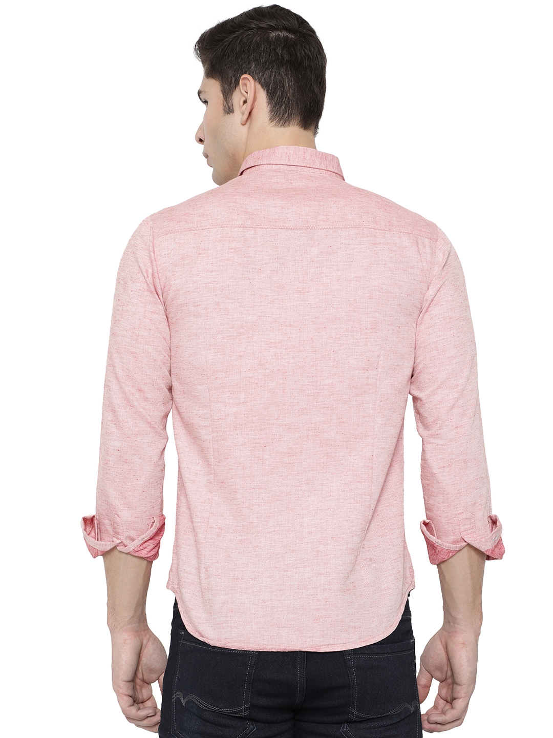 Light Pink Solid Slim Fit Semi Casual Shirt | Greenfibre