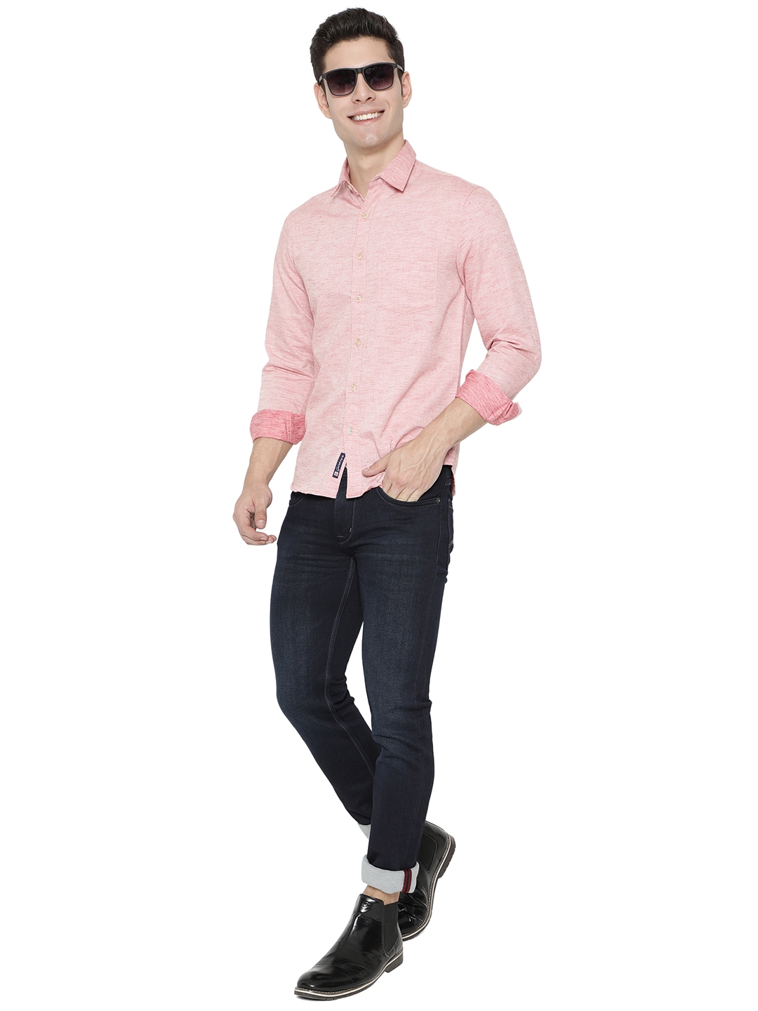 Light Pink Solid Slim Fit Semi Casual Shirt | Greenfibre