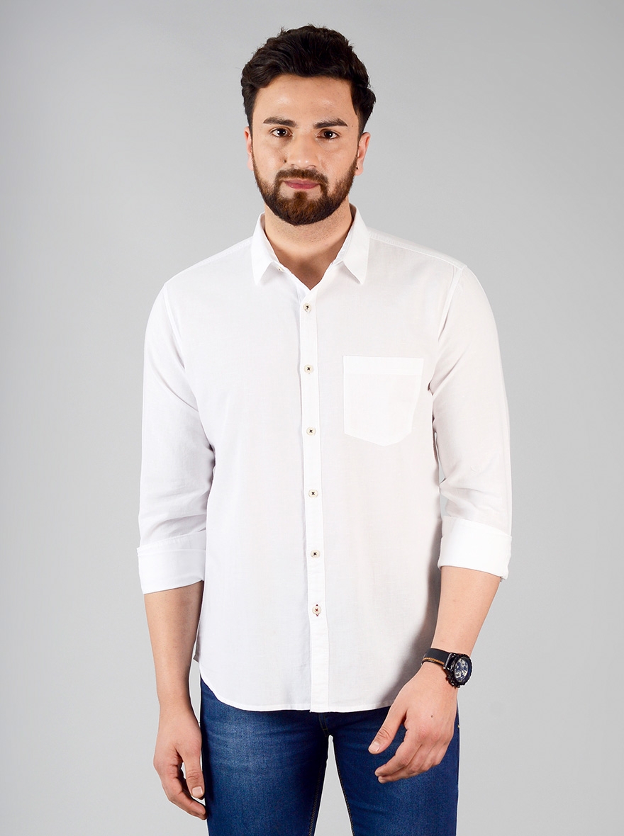 Bright White Solid Slim Fit Casual Shirt | Greenfibre
