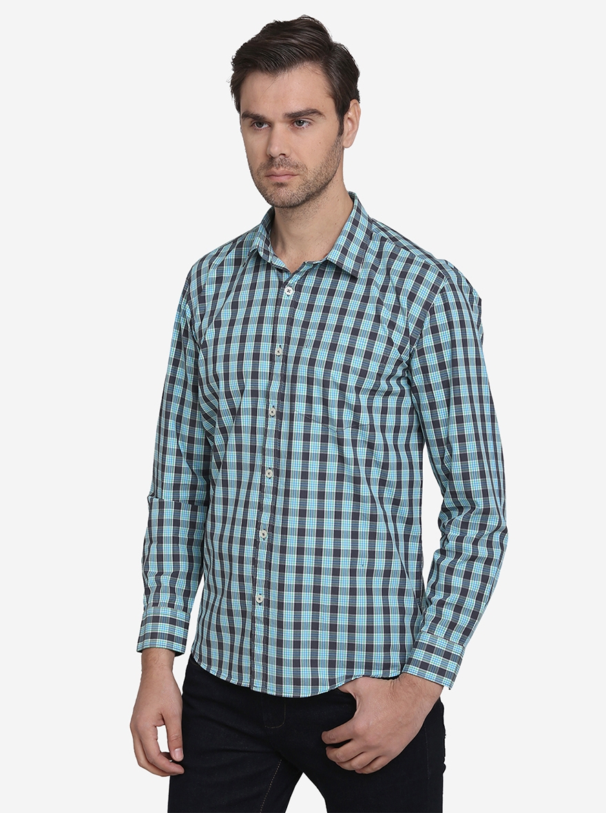 Greenfibre | Green & Blue Checked Regular Fit Casual Shirt | Greenfibre 0