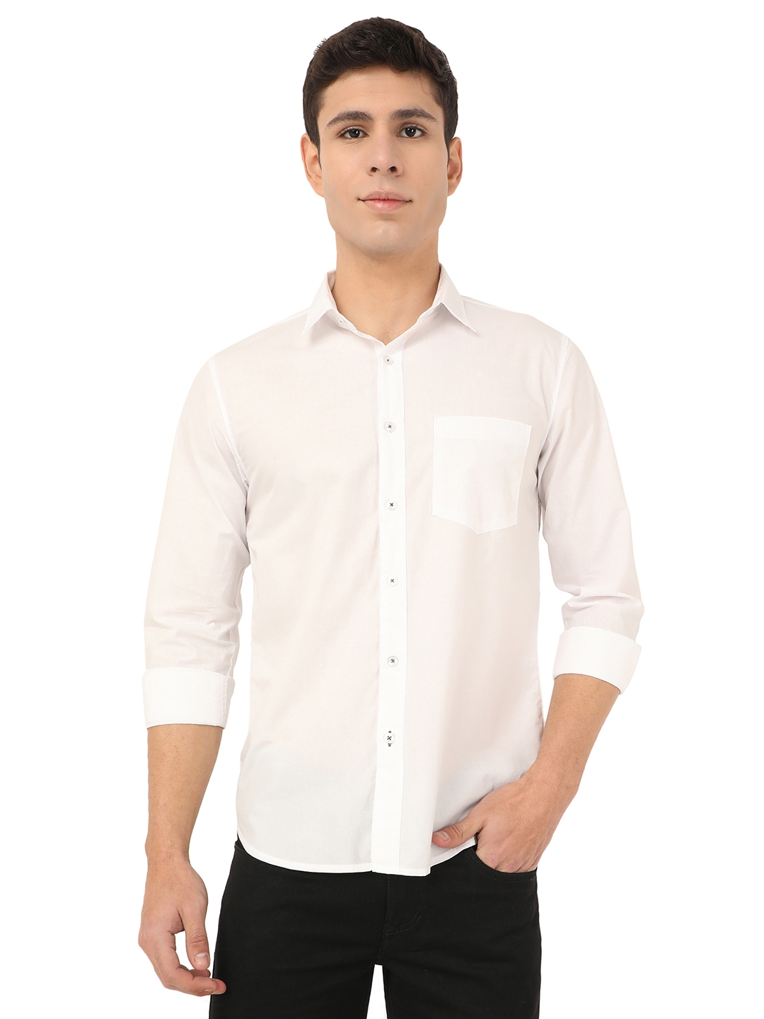 Greenfibre | Bright White Solid Slim Fit Semi Casual Shirt | Greenfibre 0
