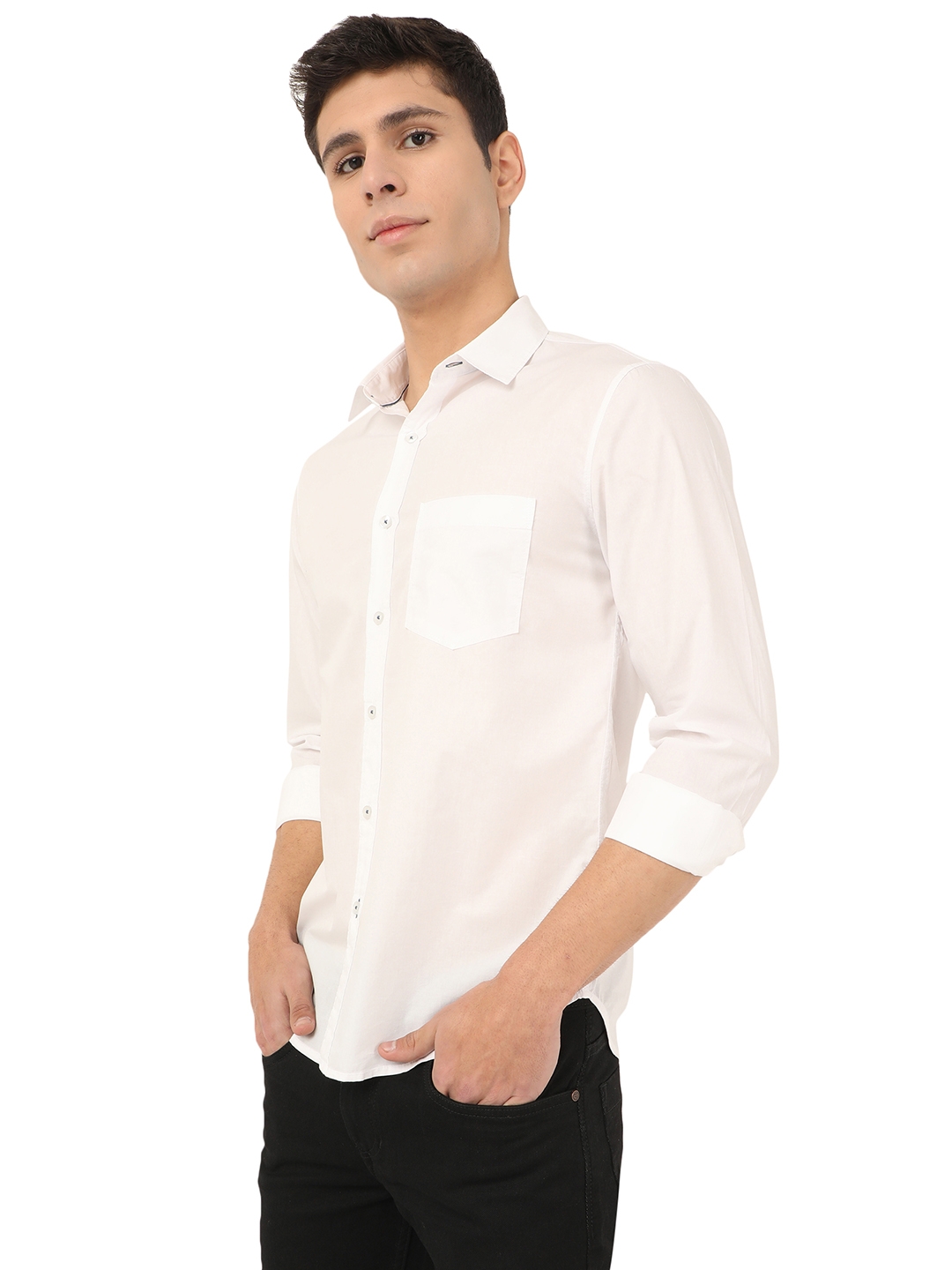 Greenfibre | Bright White Solid Slim Fit Semi Casual Shirt | Greenfibre 1