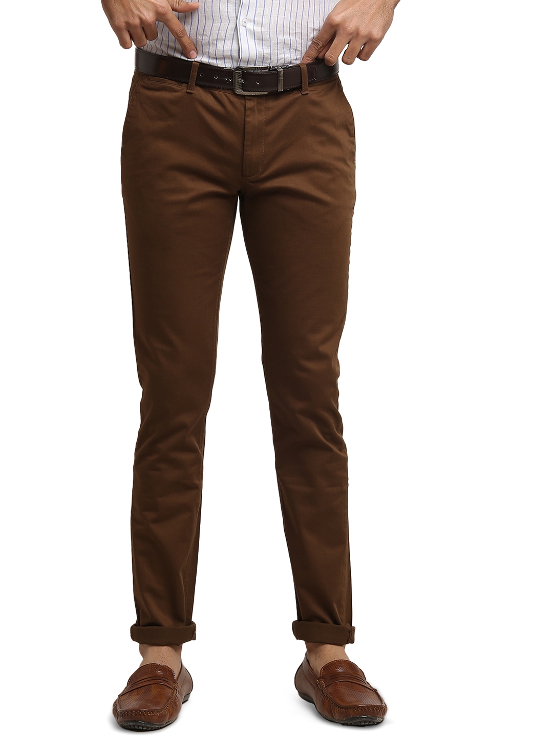 Greenfibre | Brown Solid Super Slim Fit Casual Trouser | Greenfibre 0
