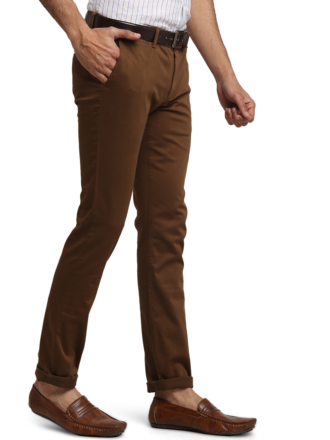 Greenfibre | Brown Solid Super Slim Fit Casual Trouser | Greenfibre 1