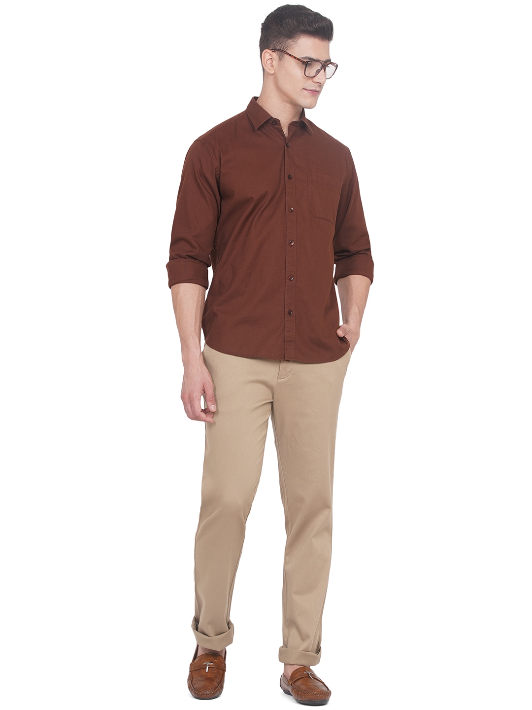 Greenfibre | Light Khaki Solid Slim Fit Casual Trouser | Greenfibre 3