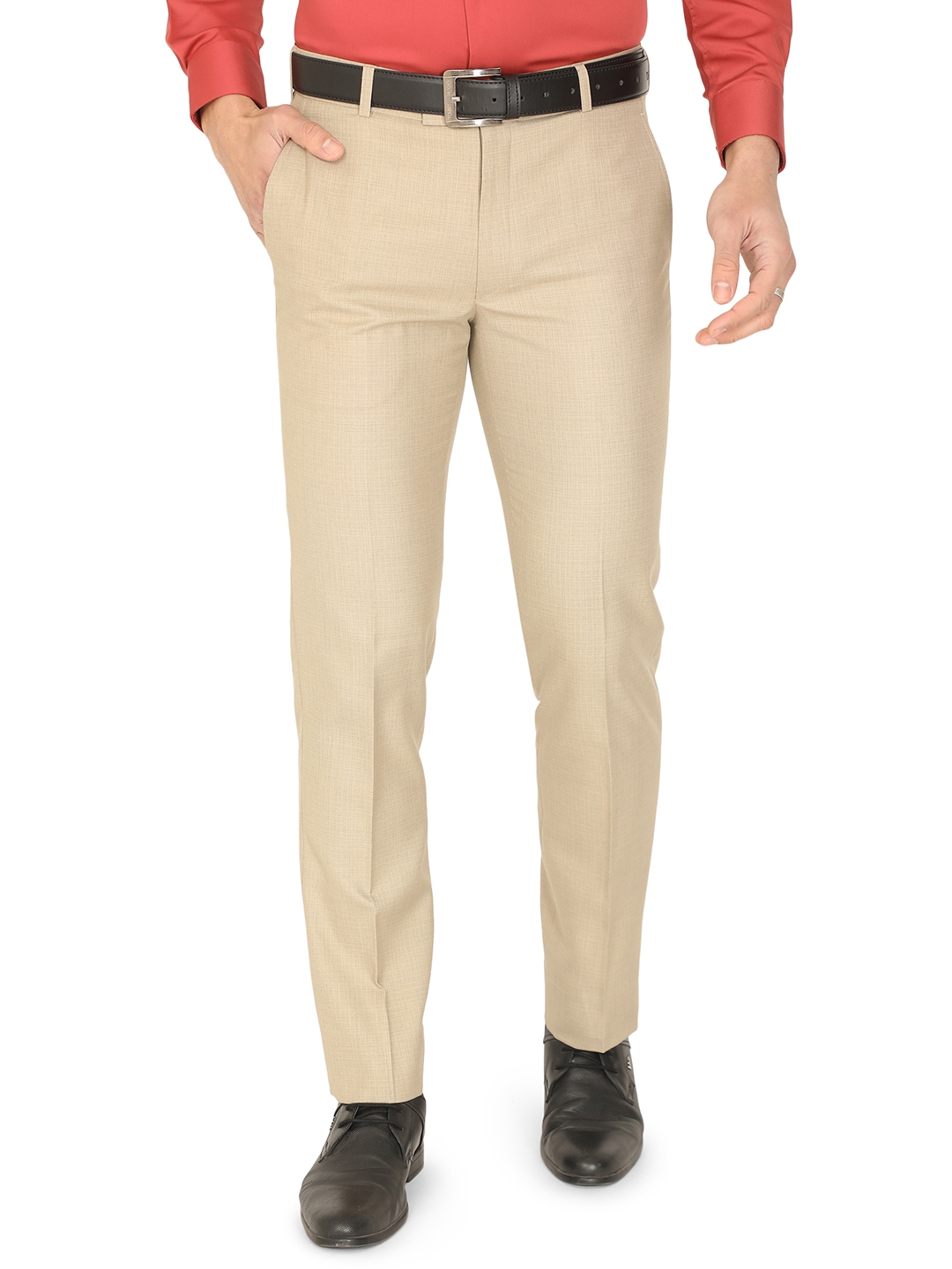 Greenfibre | Light Beige Solid Slim Fit Formal Trouser | Greenfibre 0