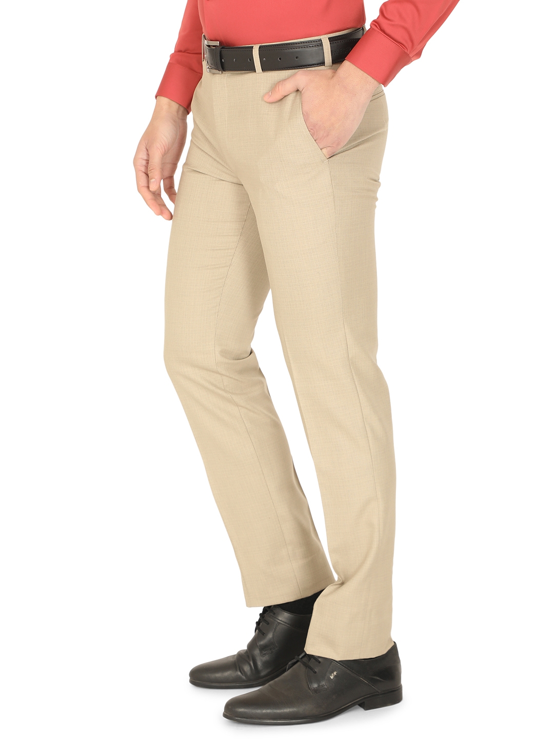 Greenfibre | Light Beige Solid Slim Fit Formal Trouser | Greenfibre 1