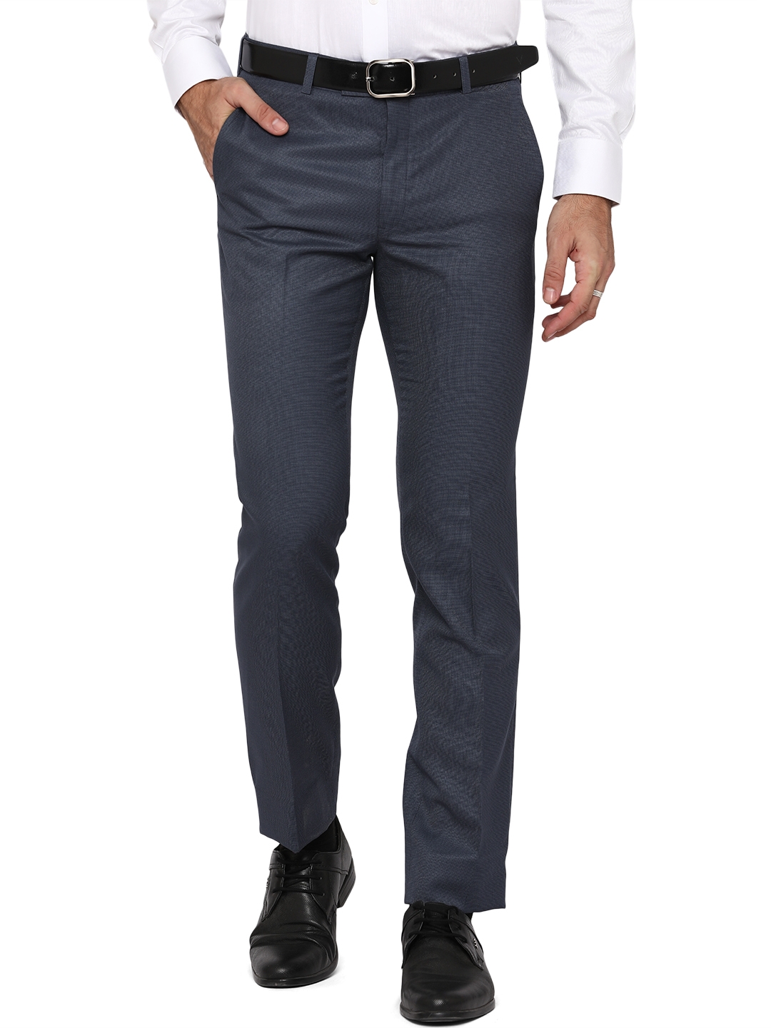 Greenfibre | Navy Blue Solid Slim Fit Formal Trouser | Greenfibre 0