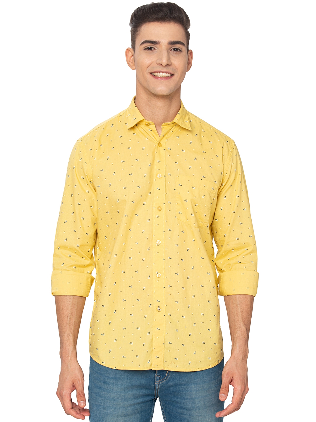 Greenfibre | Lemon Yellow Printed Slim Fit Casual Shirt | Greenfibre 0