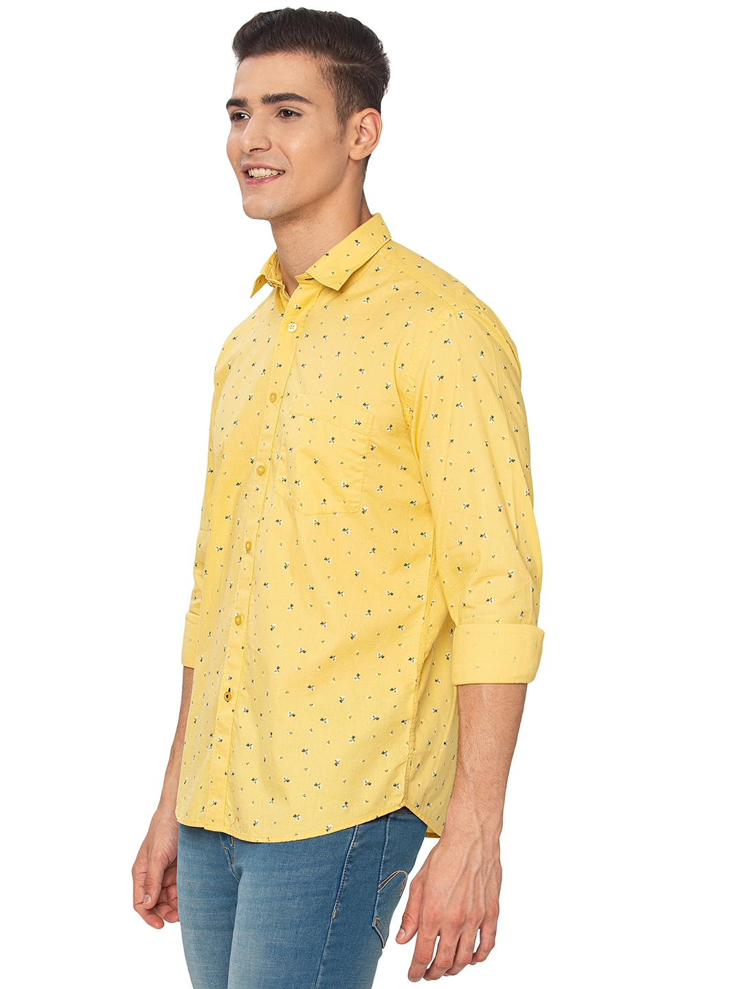 Greenfibre | Lemon Yellow Printed Slim Fit Casual Shirt | Greenfibre 1