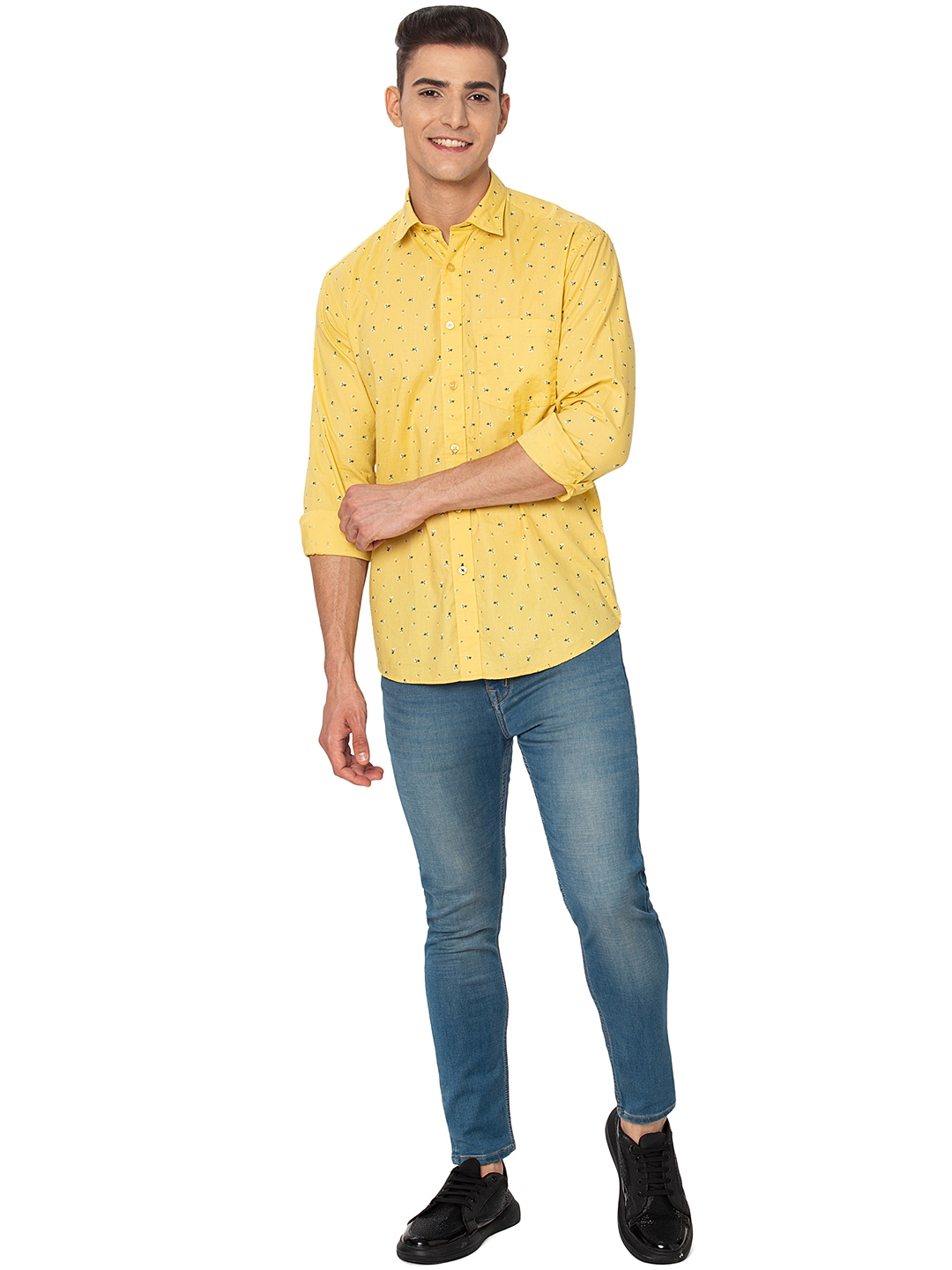 Greenfibre | Lemon Yellow Printed Slim Fit Casual Shirt | Greenfibre 3