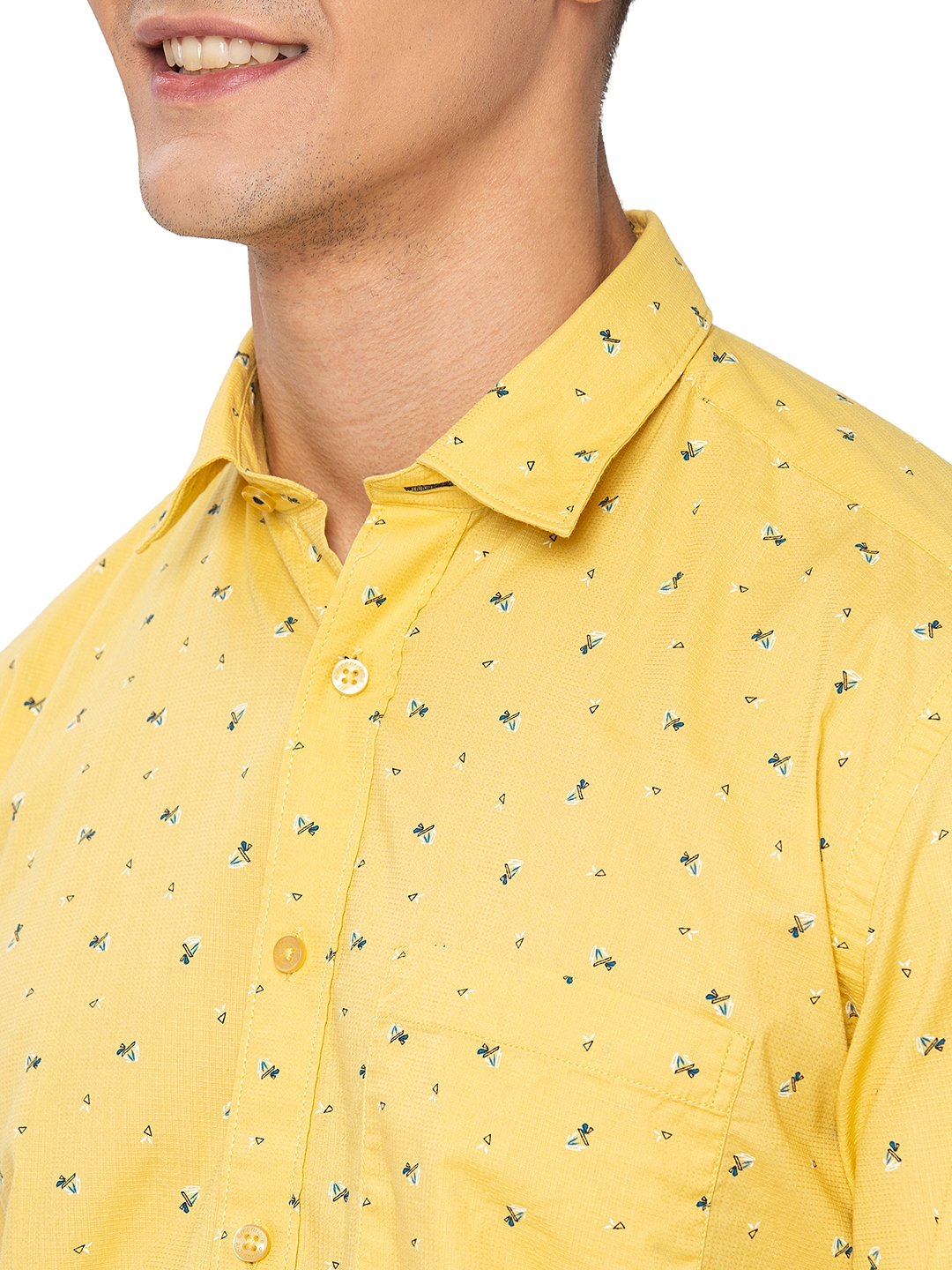 Greenfibre | Lemon Yellow Printed Slim Fit Casual Shirt | Greenfibre 4