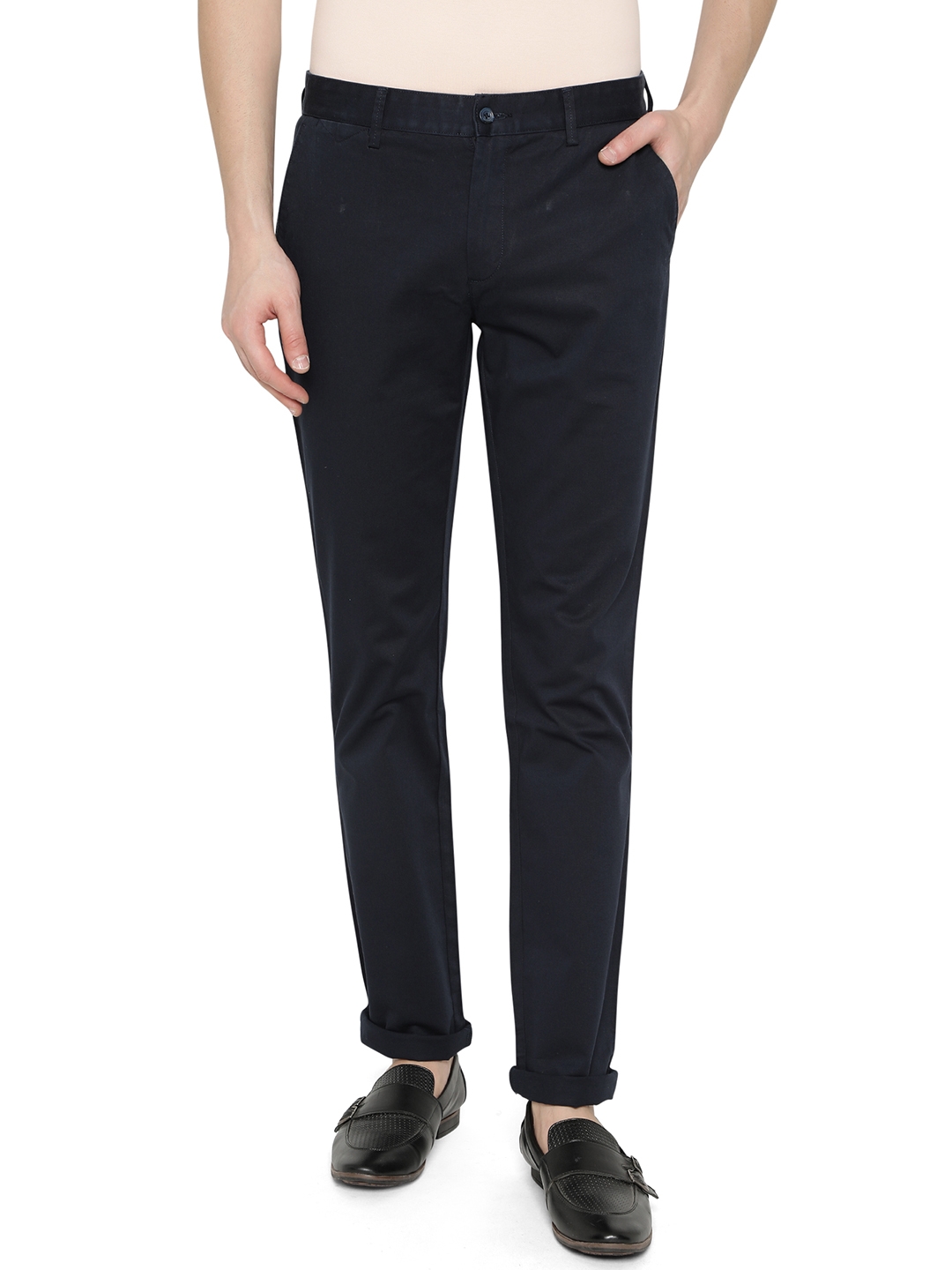 Greenfibre | Navy Blue Solid Super Slim Fit Casual Trouser | Greenfibre 0