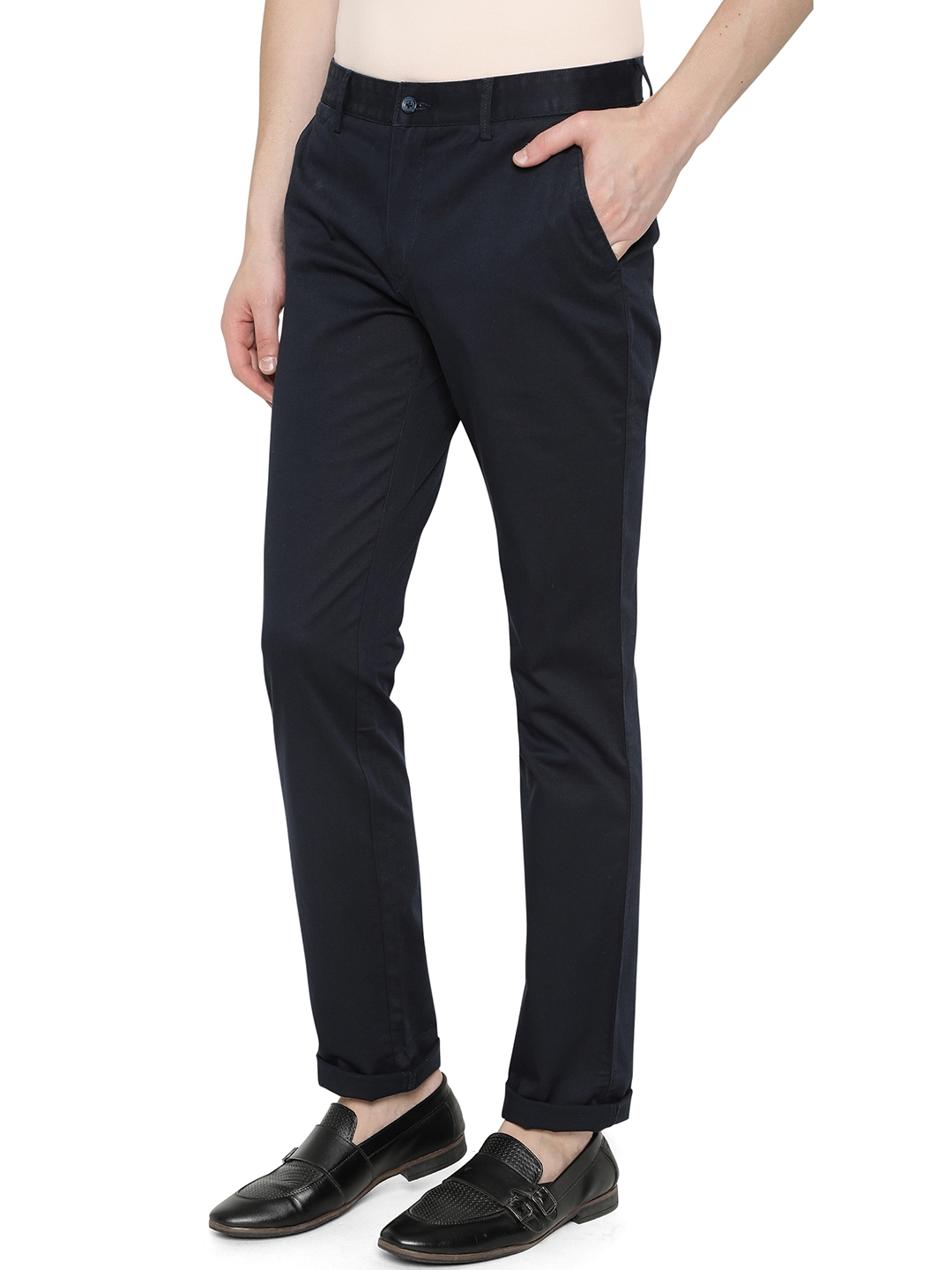 Greenfibre | Navy Blue Solid Super Slim Fit Casual Trouser | Greenfibre 1