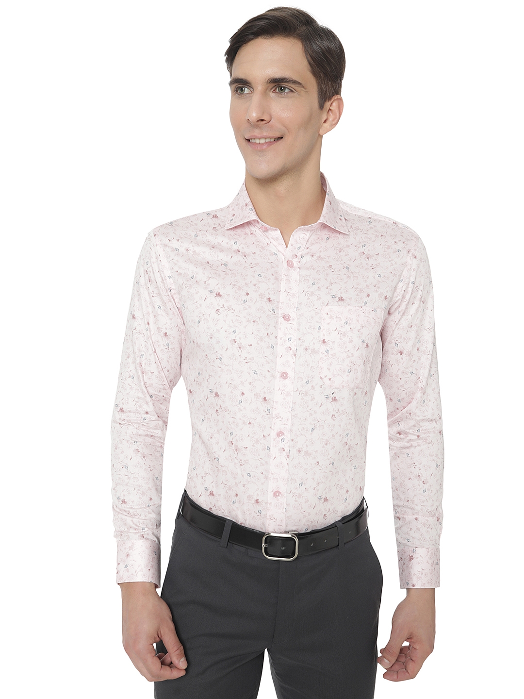 Greenfibre | Light Pink Printed Slim Fit Formal Shirt | Greenfibre 0