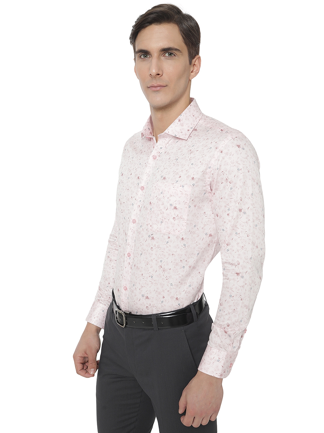 Greenfibre | Light Pink Printed Slim Fit Formal Shirt | Greenfibre 1
