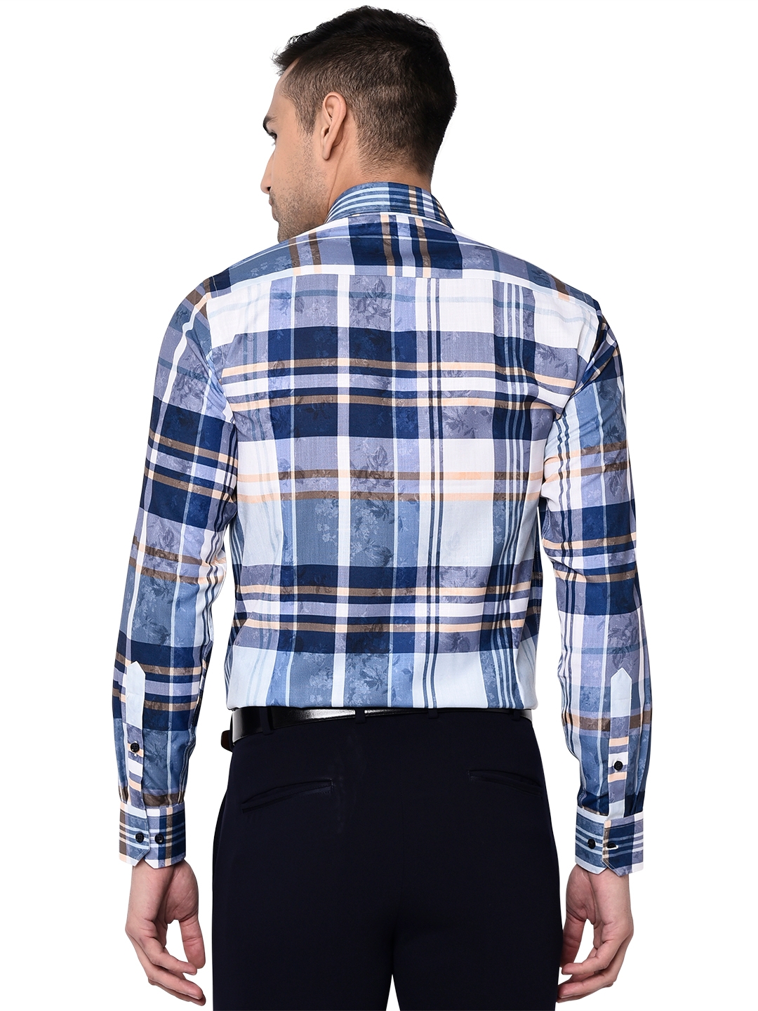 Greenfibre | White & Blue Checked Slim Fit Party Wear Shirt | Greenfibre 2