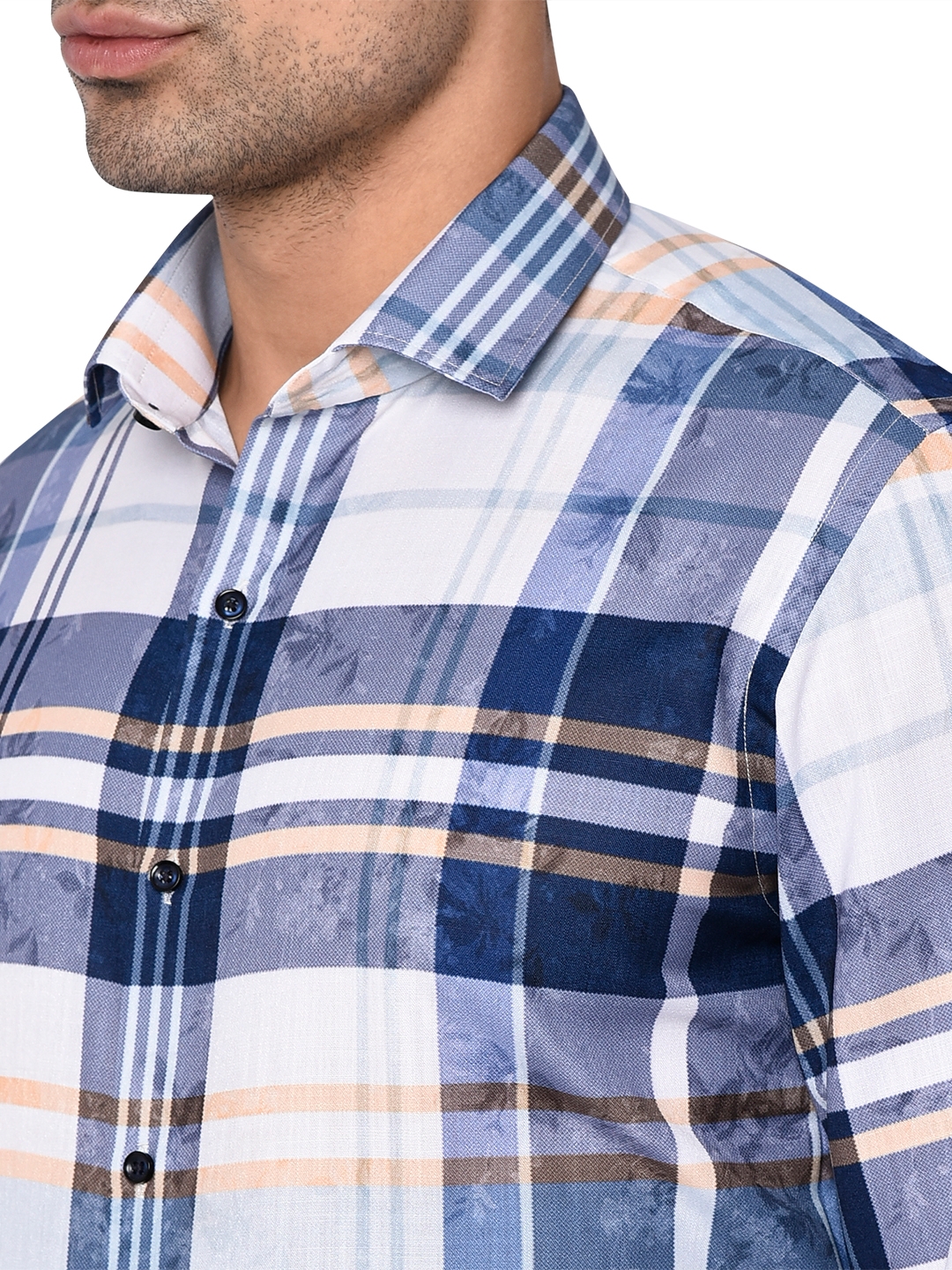 Greenfibre | White & Blue Checked Slim Fit Party Wear Shirt | Greenfibre 4