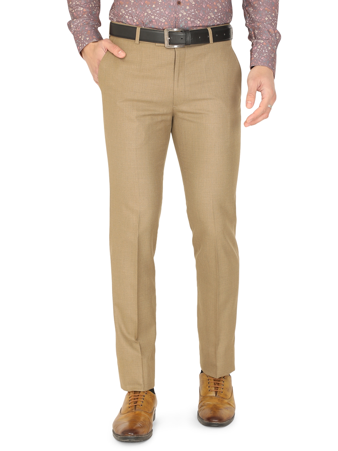 Greenfibre | Dark Beige Solid Slim Fit Formal Trouser | Greenfibre 0