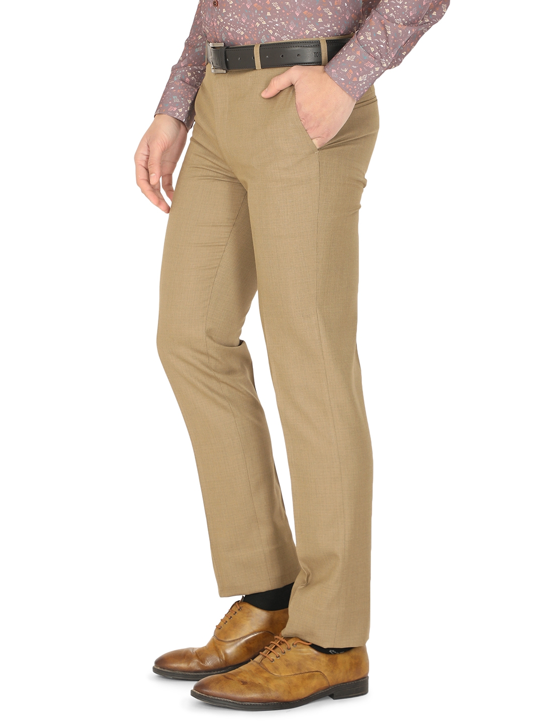 Greenfibre | Dark Beige Solid Slim Fit Formal Trouser | Greenfibre 1
