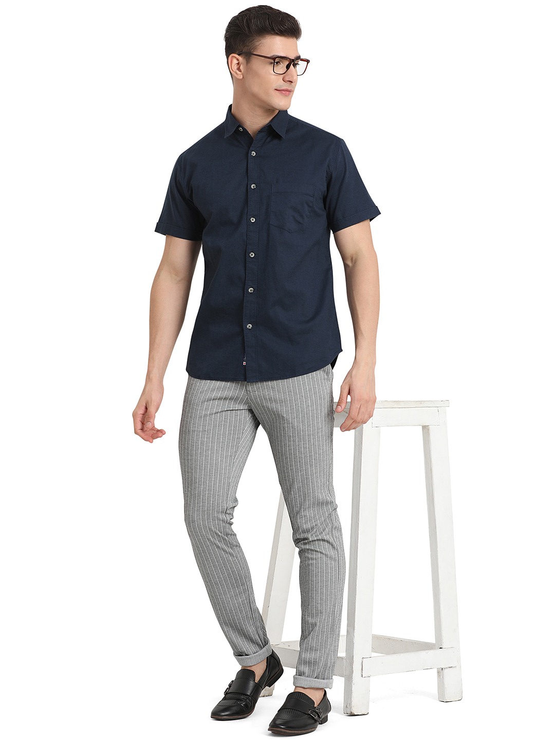 Midnight Navy Solid Slim Fit Semi Casual Shirt | Greenfibre