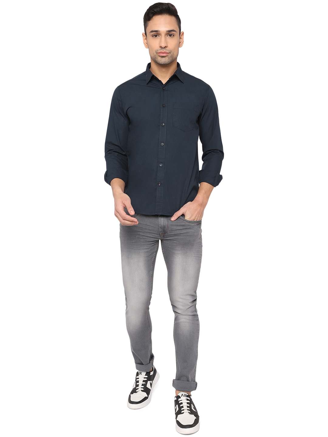 Greenfibre | Dress Blue Solid Slim Fit Semi Casual Shirt | Greenfibre 3