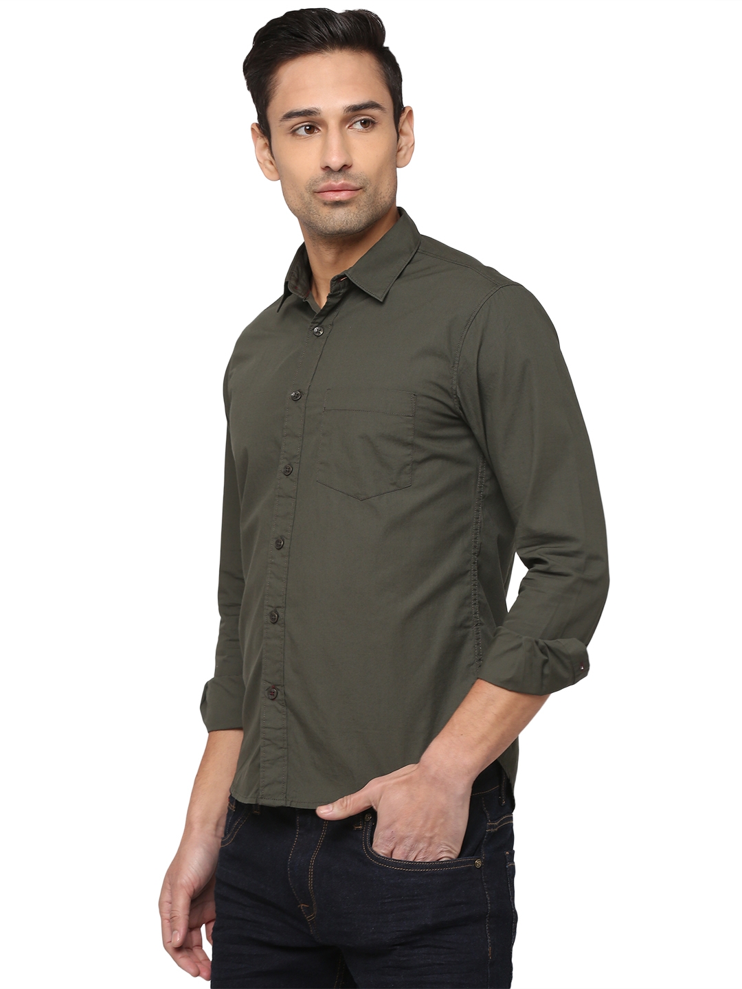 Greenfibre | Dark Grey Solid Slim Fit Semi Casual Shirt | Greenfibre 1
