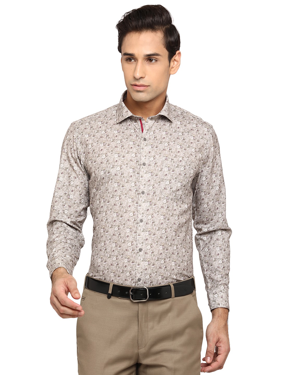 Cement Grey Printed Slim Fit Party Wear Shirt | Greenfibre