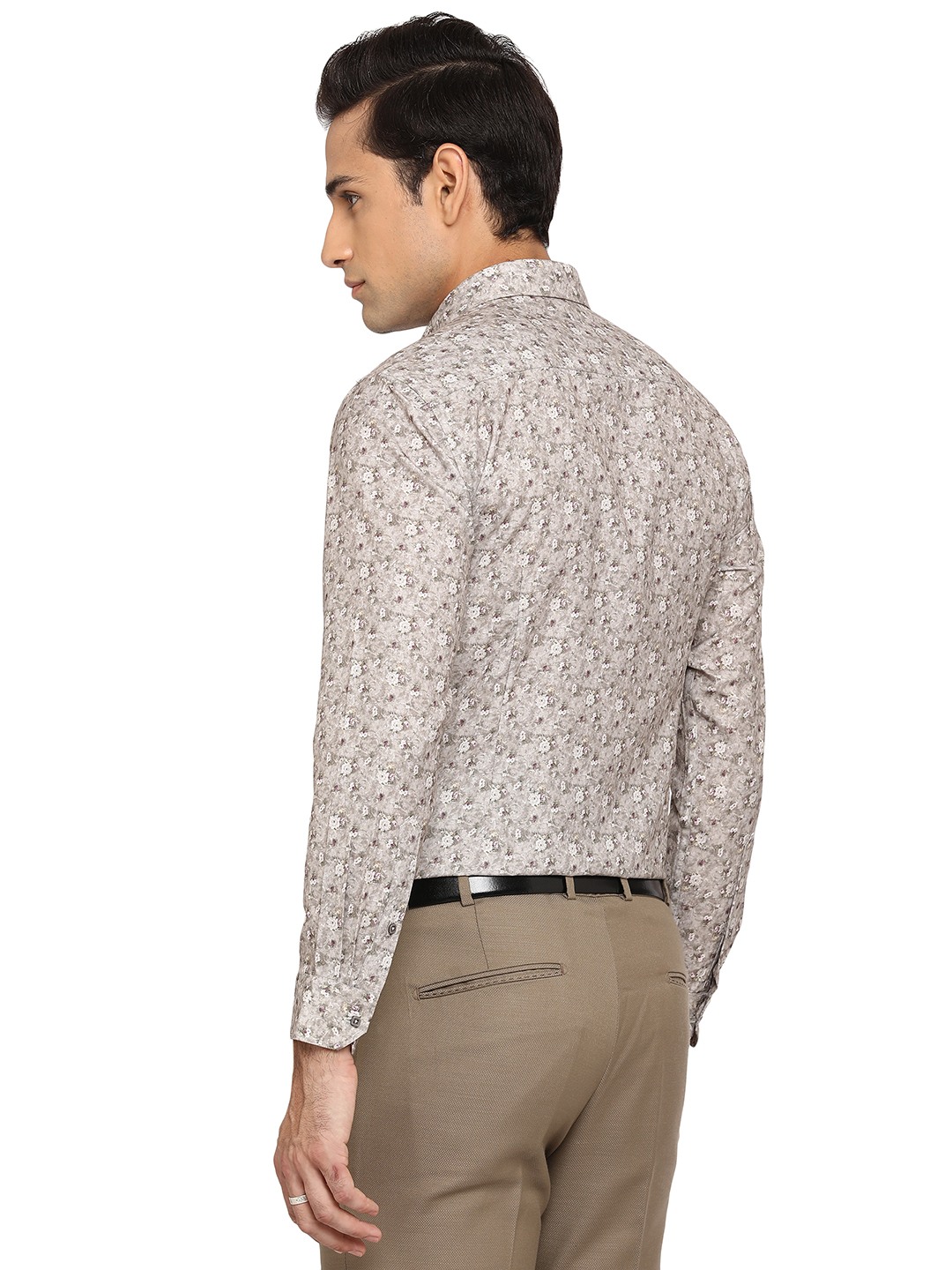 Cement Grey Printed Slim Fit Party Wear Shirt | Greenfibre