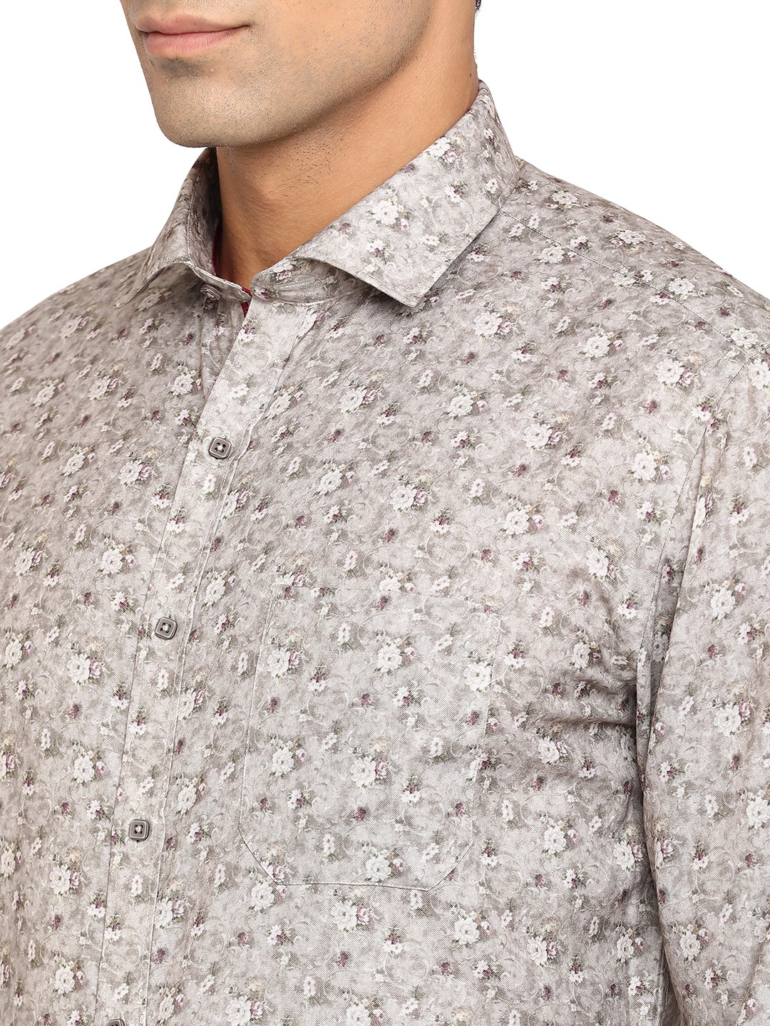 Cement Grey Printed Slim Fit Party Wear Shirt | Greenfibre