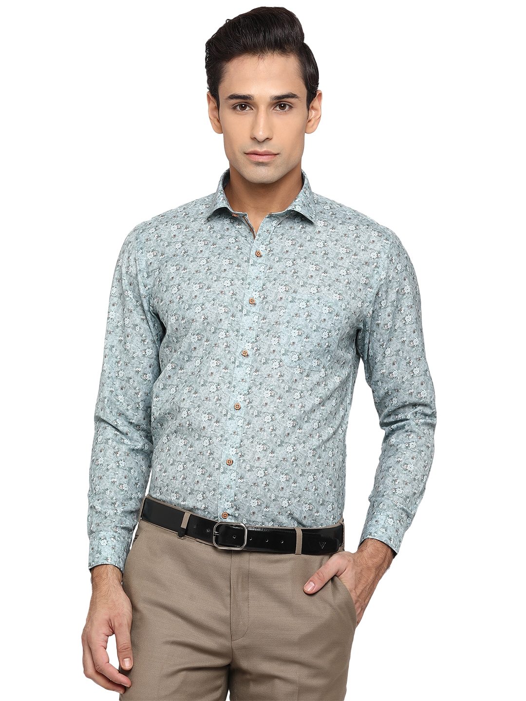 Greenfibre | Cameo Green Printed Slim Fit Party Wear Shirt | Greenfibre 0