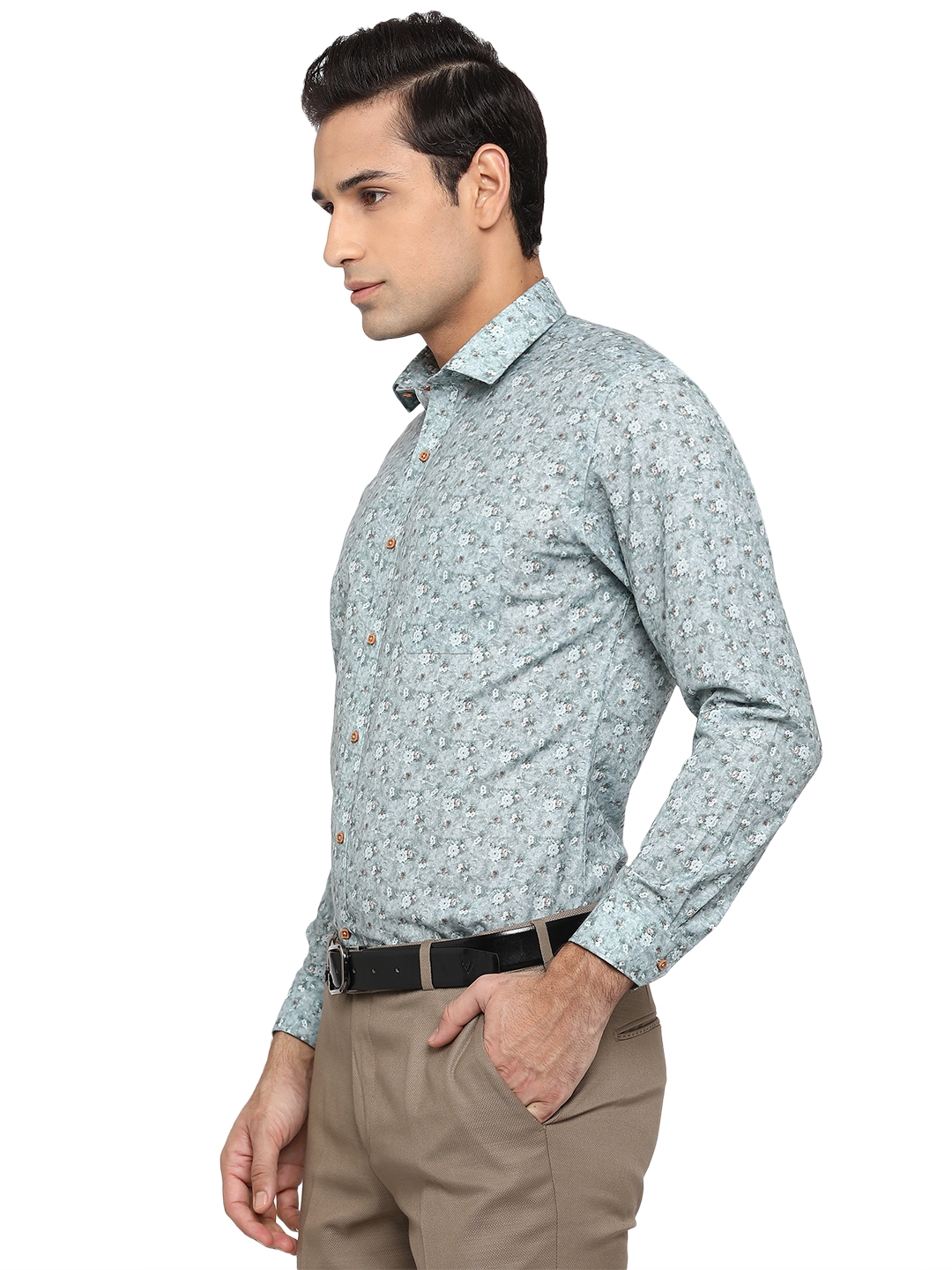Greenfibre | Cameo Green Printed Slim Fit Party Wear Shirt | Greenfibre 1