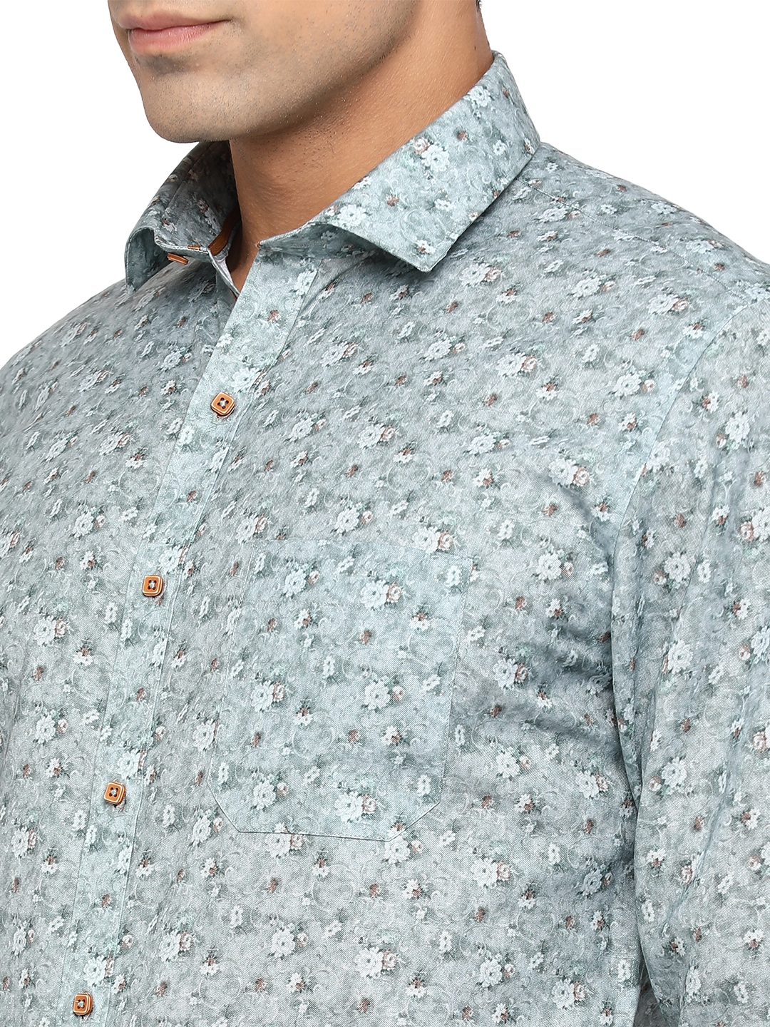 Greenfibre | Cameo Green Printed Slim Fit Party Wear Shirt | Greenfibre 4