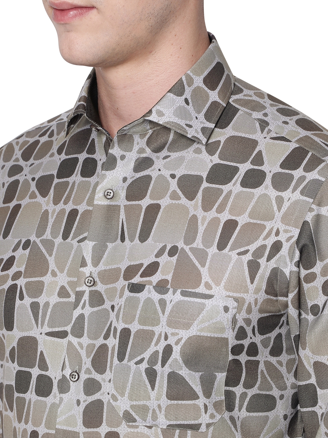 Greenfibre | Grey & Brown Printed Slim Fit Party Wear Shirt | Greenfibre 4