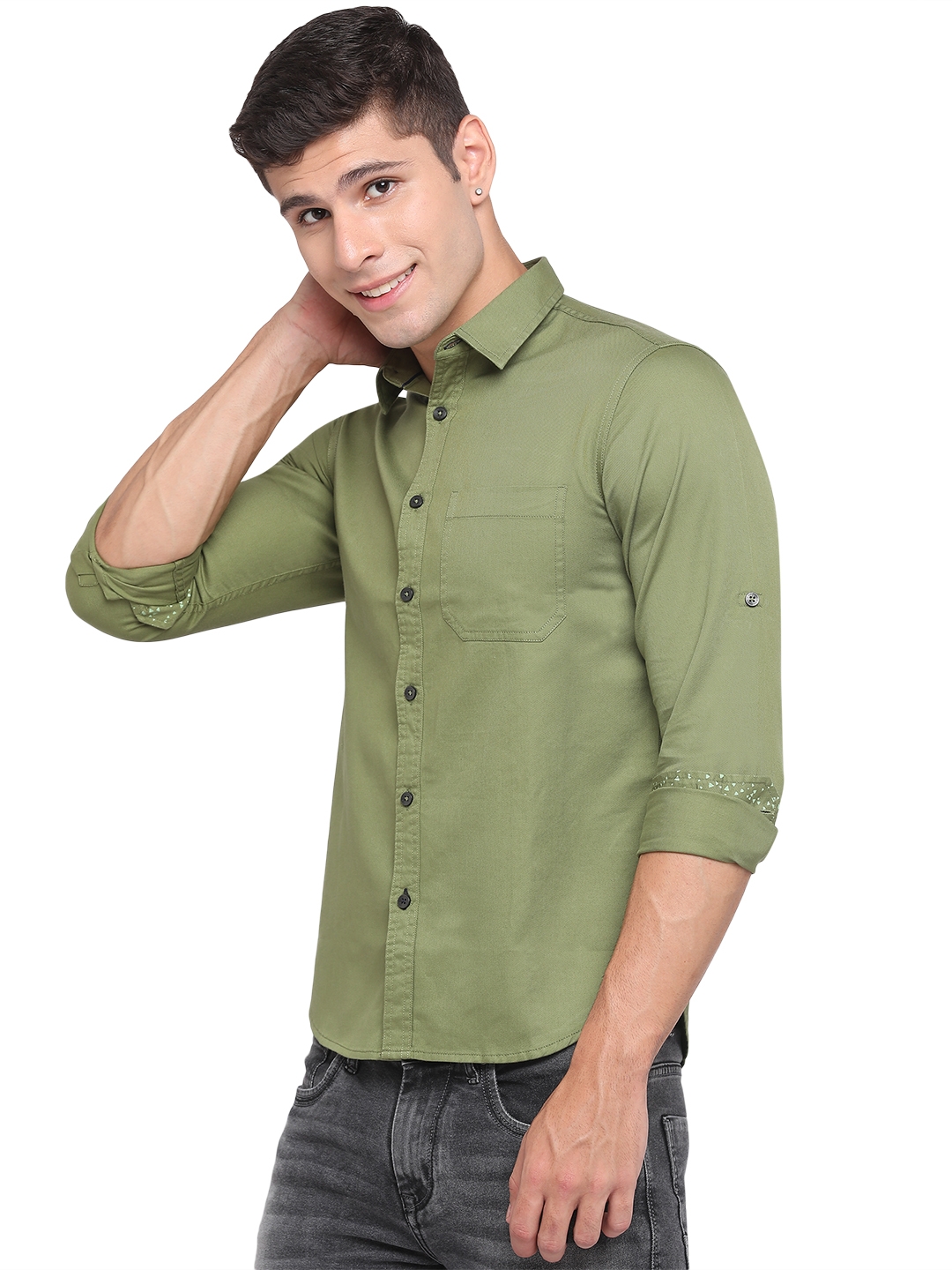 Greenfibre | Dill Green Solid Slim Fit Semi Casual Shirt | Greenfibre 1