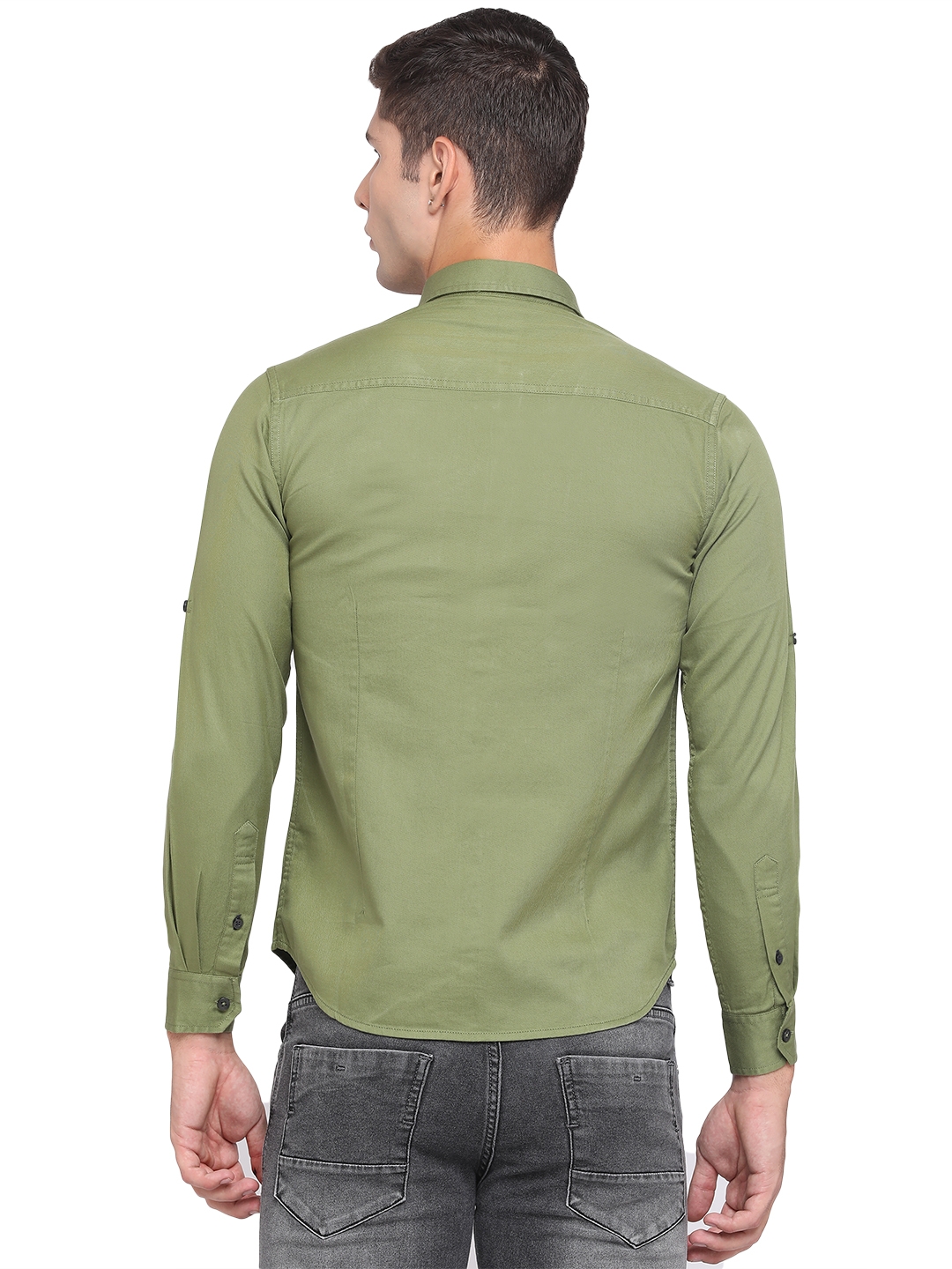 Greenfibre | Dill Green Solid Slim Fit Semi Casual Shirt | Greenfibre 2