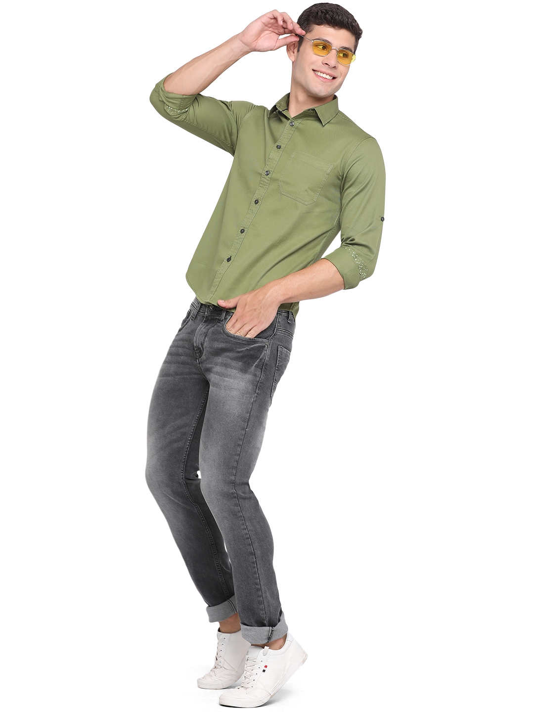 Greenfibre | Dill Green Solid Slim Fit Semi Casual Shirt | Greenfibre 3