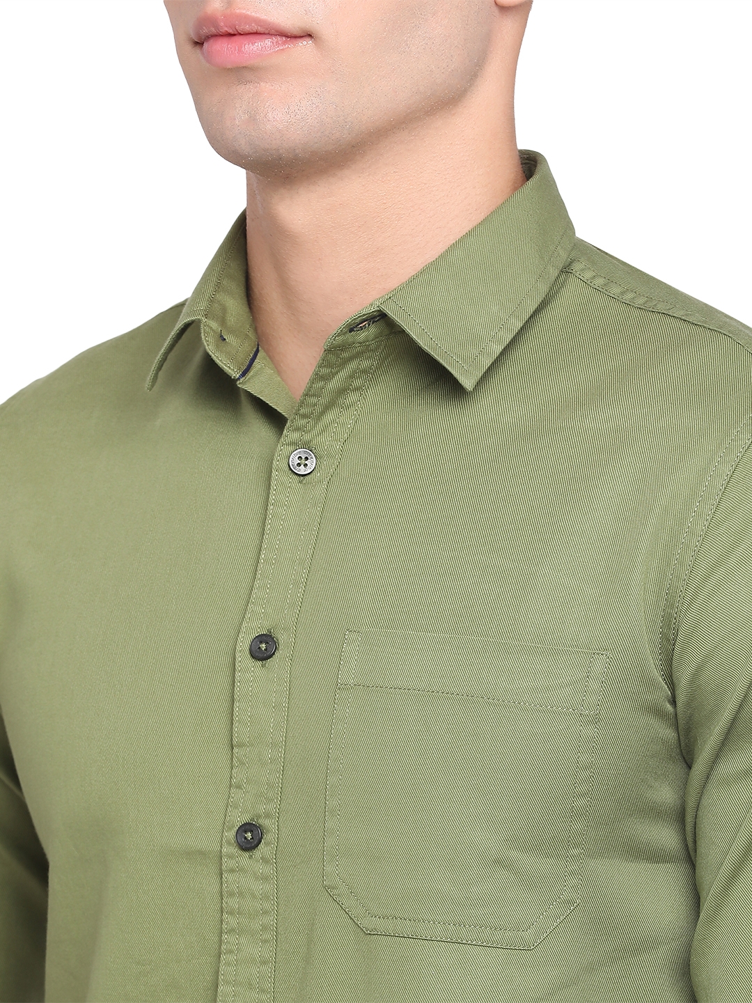 Greenfibre | Dill Green Solid Slim Fit Semi Casual Shirt | Greenfibre 4