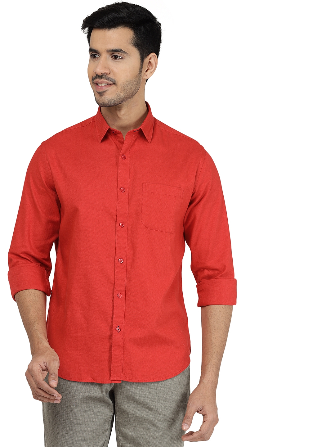 Greenfibre | Paprika Red Solid Classic Fit Casual Shirt | Greenfibre 0