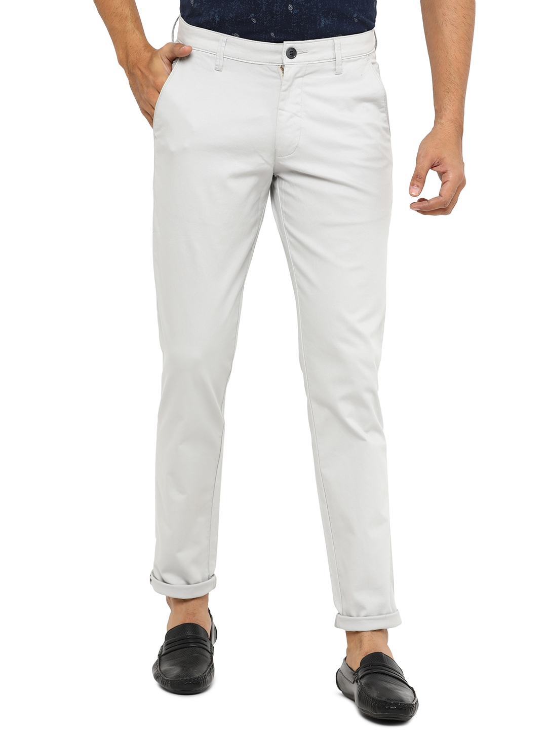 Greenfibre | Light Grey Solid Slim Fit Casual Trouser | Greenfibre 0