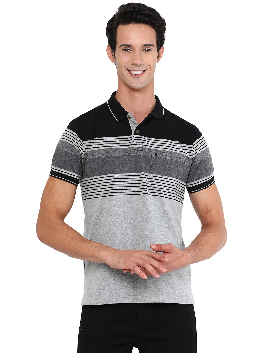 Greenfibre | Caster Grey Striped Slim Fit Polo T-Shirt | Greenfibre 0