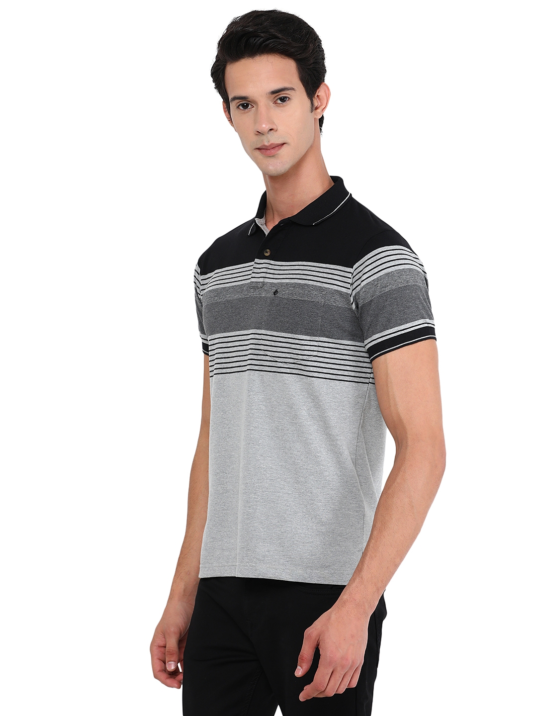 Greenfibre | Caster Grey Striped Slim Fit Polo T-Shirt | Greenfibre 1