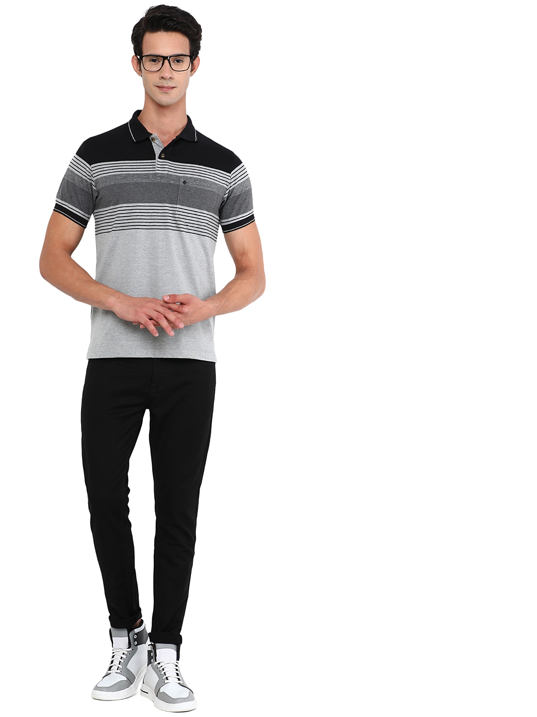Greenfibre | Caster Grey Striped Slim Fit Polo T-Shirt | Greenfibre 3