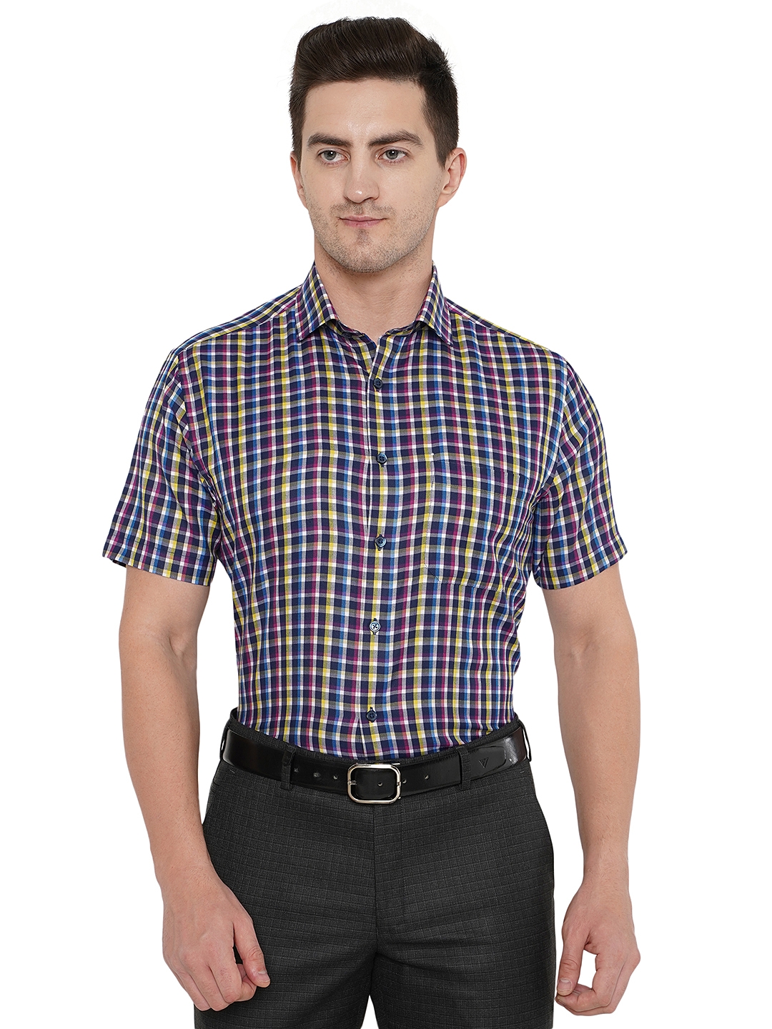 Greenfibre | White & Blue Checked Regular Fit Formal Shirt | Greenfibre 0