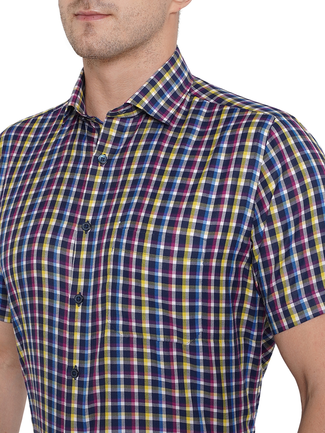 Greenfibre | White & Blue Checked Regular Fit Formal Shirt | Greenfibre 4