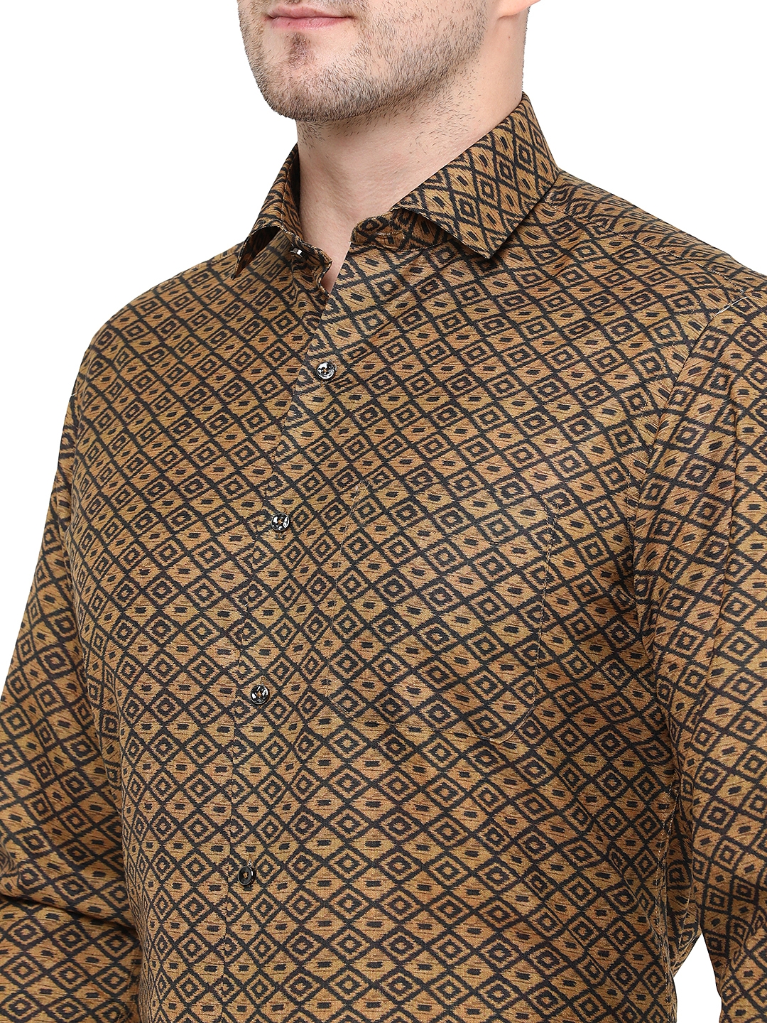 Brown Printed Slim Fit Party Wear Shirt | Greenfibre