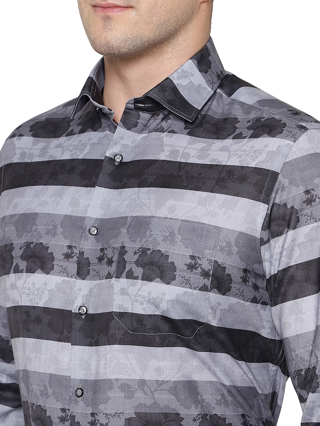 Greenfibre | Grey & Black Printed Slim Fit Party Wear Shirt | Greenfibre 4