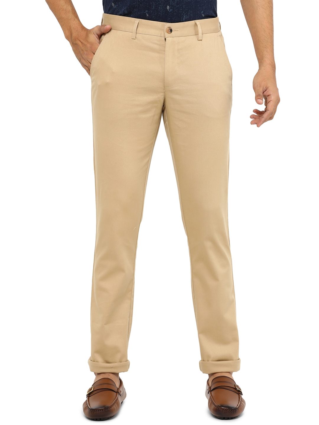 Greenfibre | Beige Solid Super Slim Fit Casual Trouser | Greenfibre 0