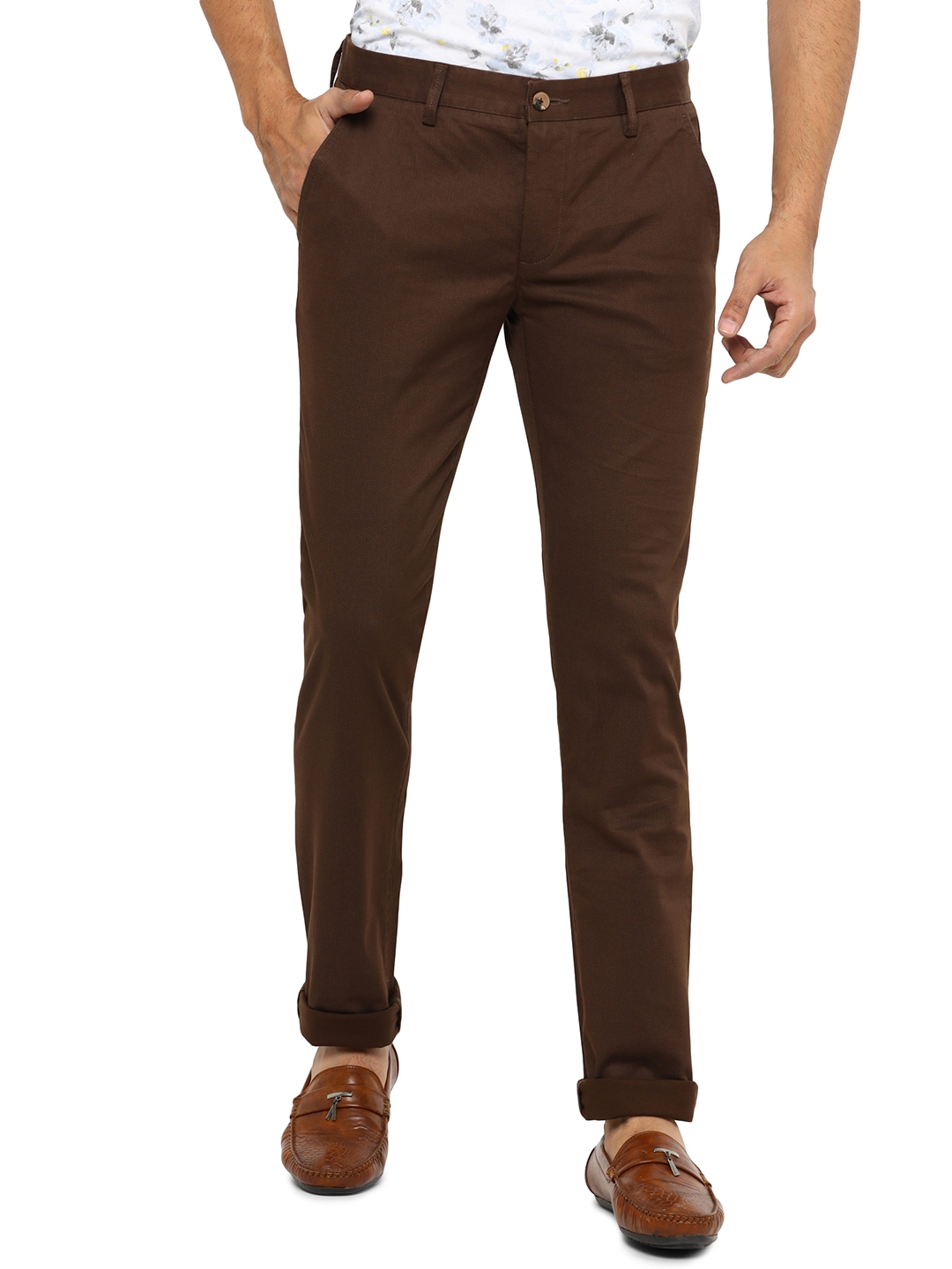 Greenfibre | Dark Brown Solid Super Slim Fit Casual Trouser | Greenfibre 0
